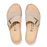 Birkenstock Almina Narrow Slide Sandal (Women) - Sandcastle Nubuck Sandals - Heel/Wedge - The Heel Shoe Fitters