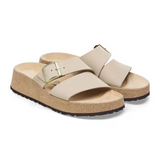 Birkenstock Almina Narrow Slide Sandal (Women) - Sandcastle Nubuck Sandal - Heel/Wedge - The Heel Shoe Fitters