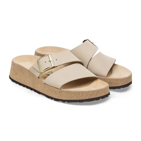 Birkenstock Almina Narrow Slide Sandal (Women) - Sandcastle Nubuck Sandal - Heel/Wedge - The Heel Shoe Fitters