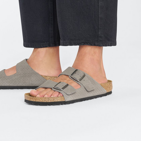 Birkenstock Arizona Slide Sandal (Men) - Dotted Stone Coin Suede Sandals - Slide - The Heel Shoe Fitters