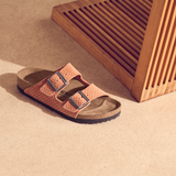 Birkenstock Arizona Narrow Slide Sandal (Women) - Dotted Burnt Orange Suede Sandals - Slide - The Heel Shoe Fitters