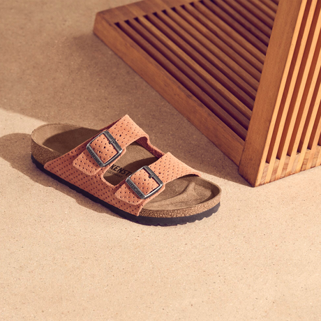 Birkenstock Arizona Slide Sandal (Women) - Dotted Burnt Orange Suede Sandals - Slide - The Heel Shoe Fitters