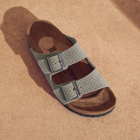 Birkenstock Arizona Narrow Slide Sandal (Women) - Dotted Stone Coin Suede Sandals - Slide - The Heel Shoe Fitters