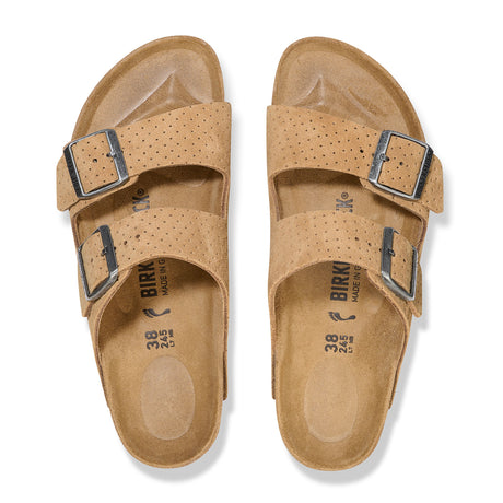 Birkenstock Arizona Narrow Slide Sandal (Women) - Dotted New Beige Suede Sandals - Slide - The Heel Shoe Fitters