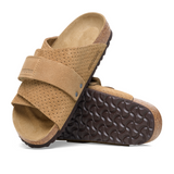 Birkenstock Kyoto (Women) - Dotted New Beige Suede Sandals - Slide - The Heel Shoe Fitters