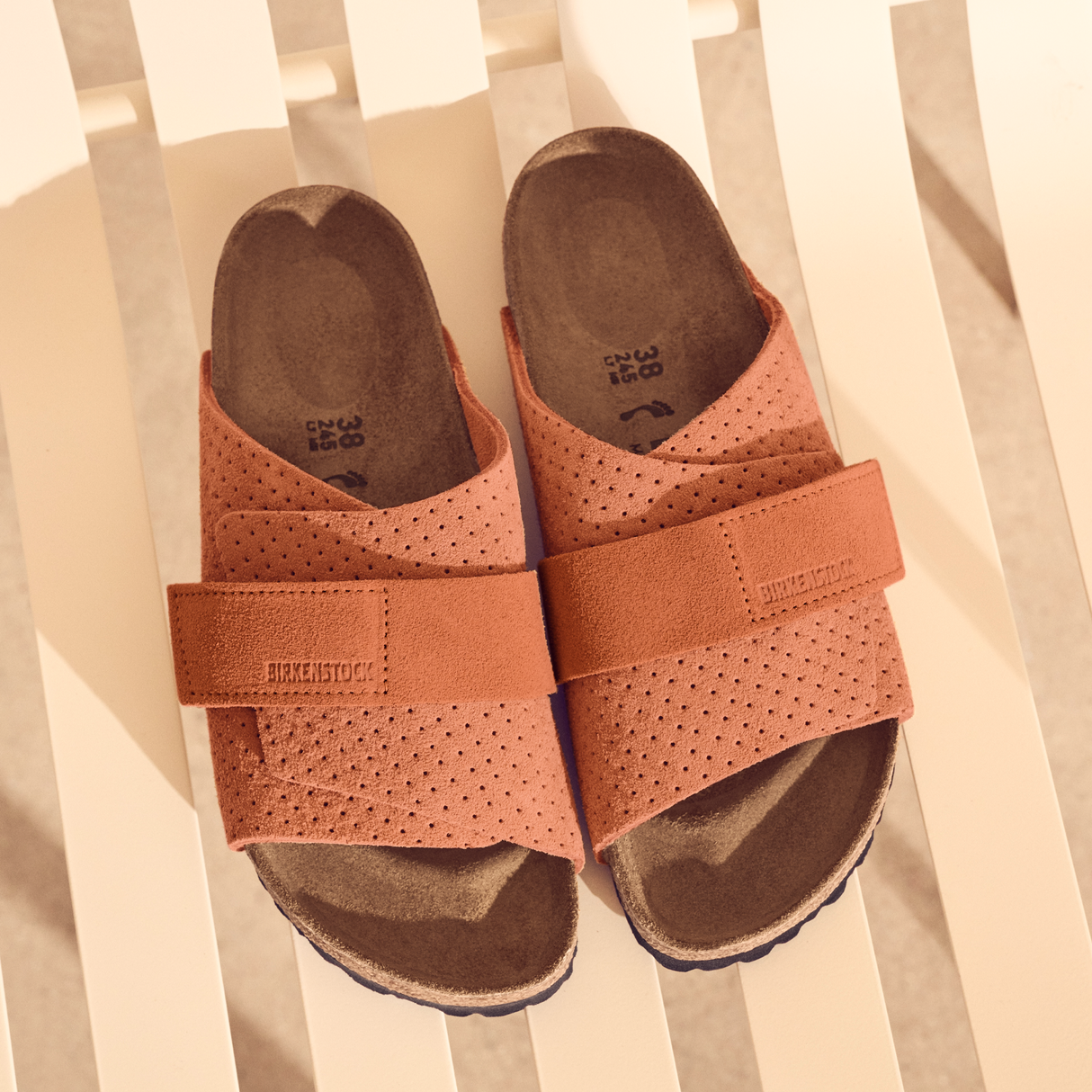 Birkenstock Kyoto Slide Sandal (Women) - Dotted Burnt Orange Suede Sandals - Slide - The Heel Shoe Fitters