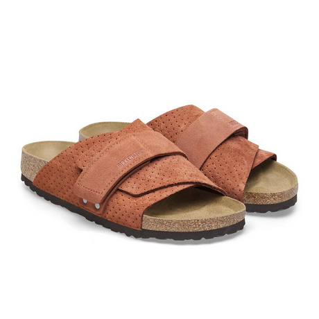 Birkenstock Kyoto Slide Sandal (Women) - Dotted Burnt Orange Suede Sandals - Slide - The Heel Shoe Fitters