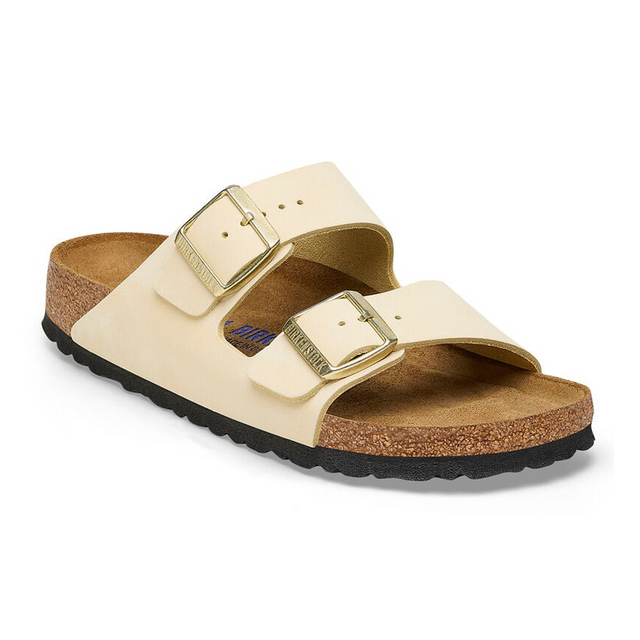 Birkenstock Arizona Soft Footbed Slide Sandal (Women) - Ecru Nubuck Sandals - Slide - The Heel Shoe Fitters