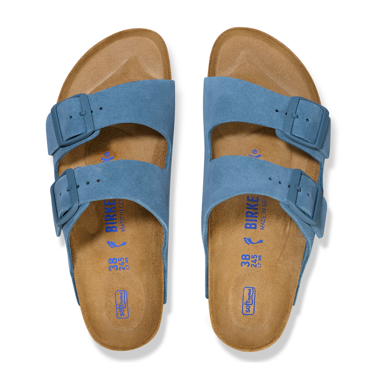 Birkenstock Arizona Soft Footbed Slide Sandal (Women) - Elemental Blue Suede Sandals - Slide - The Heel Shoe Fitters