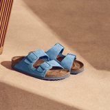 Birkenstock Arizona Soft Footbed Slide Sandal (Women) - Elemental Blue Suede Sandals - Slide - The Heel Shoe Fitters