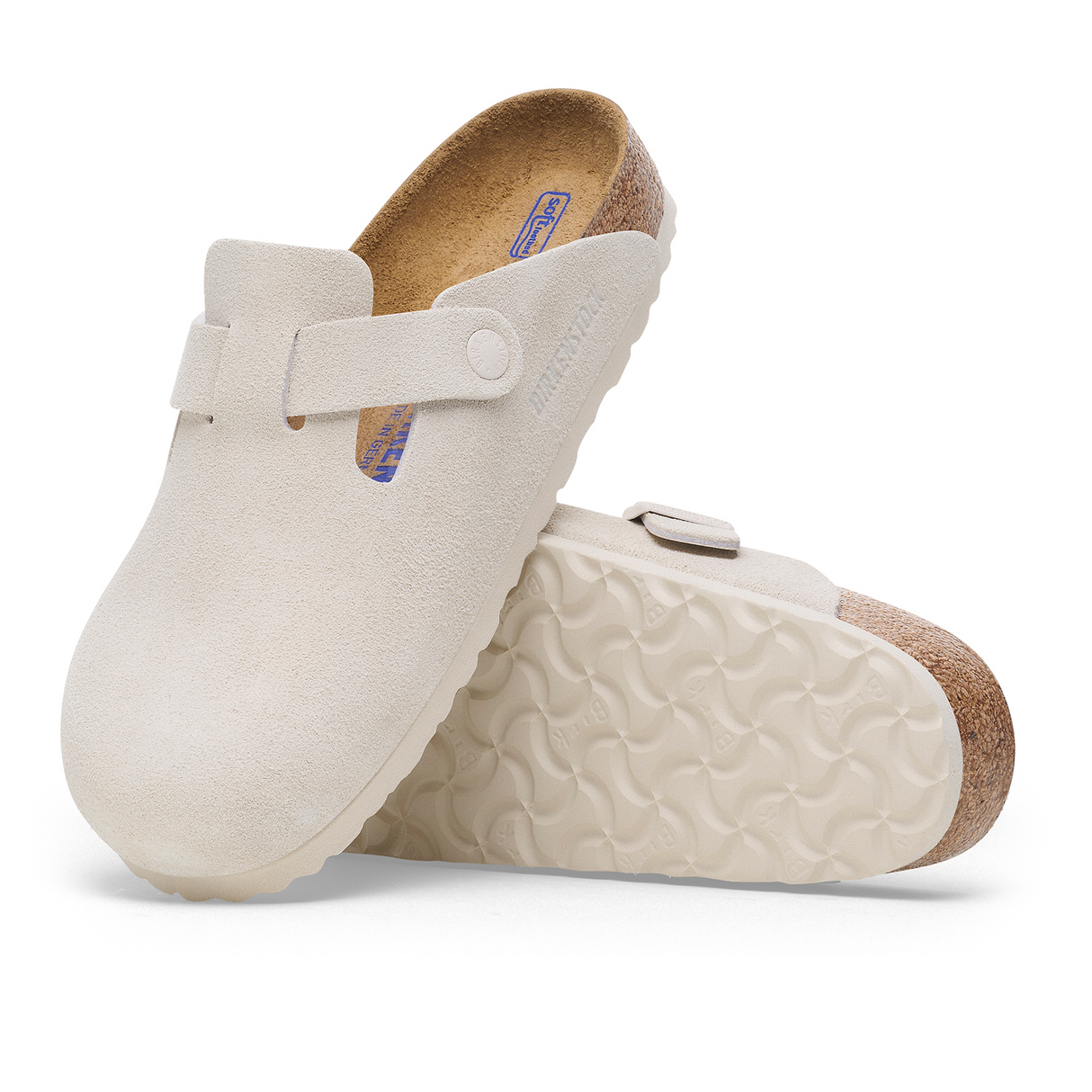 Birkenstock Boston Soft Footbed Narrow Clog (Women) - Antique White Suede Dress-Casual - Clogs & Mules - The Heel Shoe Fitters