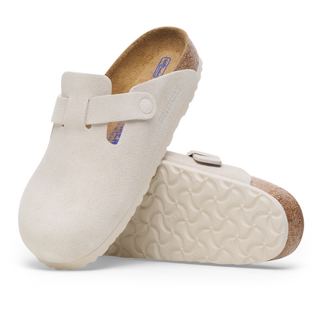 Birkenstock Boston Soft Footbed Clog (Women) - Antique White Suede Dress-Casual - Clogs & Mules - The Heel Shoe Fitters