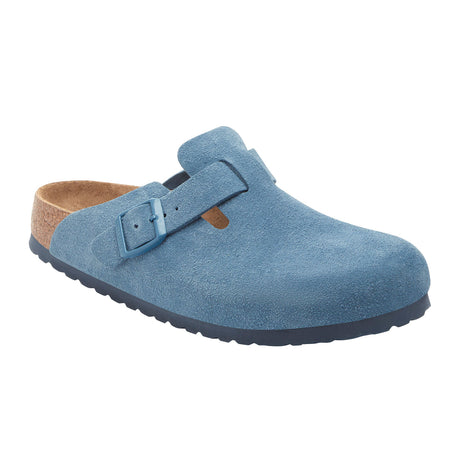 Birkenstock Boston Soft Footbed Narrow Clog (Women) - Elemental Blue Suede Dress-Casual - Clogs & Mules - The Heel Shoe Fitters