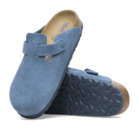 Birkenstock Boston Soft Footbed Clog (Women) - Elemental Blue Suede Dress-Casual - Clogs & Mules - The Heel Shoe Fitters