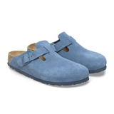 Birkenstock Boston Soft Footbed Clog (Women) - Elemental Blue Suede Dress-Casual - Clogs & Mules - The Heel Shoe Fitters