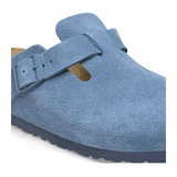 Birkenstock Boston Soft Footbed Clog (Women) - Elemental Blue Suede Dress-Casual - Clogs & Mules - The Heel Shoe Fitters