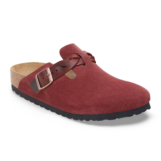 Birkenstock Boston Braid Narrow Clog (Women) - Zinfandel Suede Dress-Casual - Clogs & Mules - The Heel Shoe Fitters