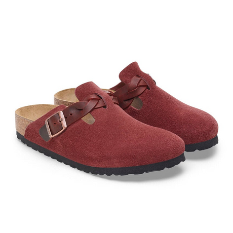 Birkenstock Boston Braid Narrow Clog (Women) - Zinfandel Suede Dress-Casual - Clogs & Mules - The Heel Shoe Fitters