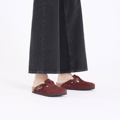 Birkenstock Boston Braid Narrow Clog (Women) - Zinfandel Suede Dress-Casual - Clogs & Mules - The Heel Shoe Fitters