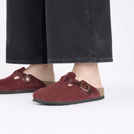 Birkenstock Boston Braid Narrow Clog (Women) - Zinfandel Suede Dress-Casual - Clogs & Mules - The Heel Shoe Fitters