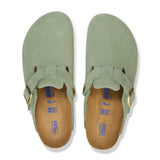 Birkenstock Boston Soft Footbed Narrow Clog (Women) - Green Tea Suede Dress-Casual - Clogs & Mules - The Heel Shoe Fitters