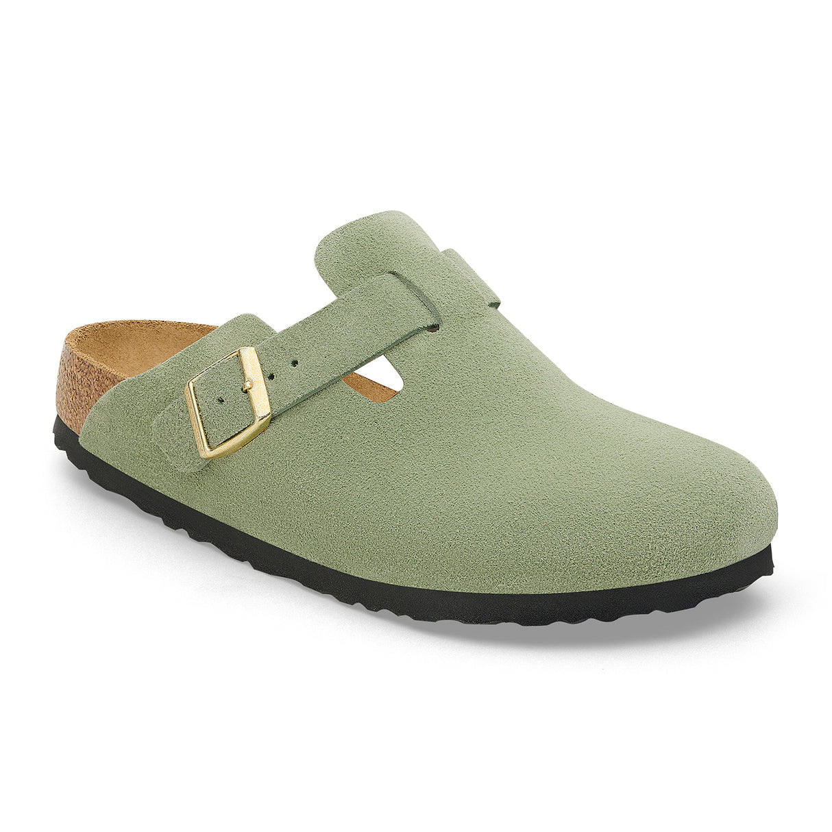 Birkenstock Boston Soft Footbed Narrow Clog (Women) - Green Tea Suede Dress-Casual - Clogs & Mules - The Heel Shoe Fitters