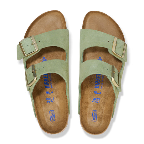 Birkenstock Arizona Soft Footbed Narrow Slide Sandal (Women) - Green Tea Suede Sandal - Slide - The Heel Shoe Fitters