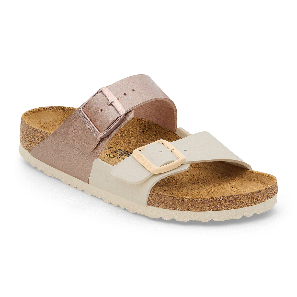 Birkenstock Arizona Narrow Slide Sandal (Women) - Eggshell/Metallic Copper Birko-Flor Sandal - Slide - The Heel Shoe Fitters