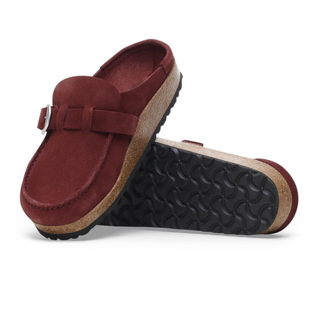 Birkenstock Buckley Narrow Clog (Women) - Zinfandel Suede Dress-Casual - Clogs & Mules - The Heel Shoe Fitters