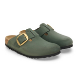 Birkenstock Boston Big Buckle Narrow Clog (Women) - Thyme Nubuck Dress-Casual - Clogs & Mules - The Heel Shoe Fitters