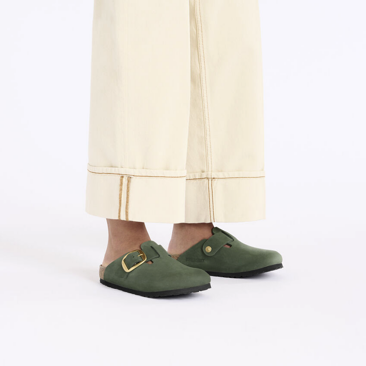 Birkenstock Boston Big Buckle Narrow Clog (Women) - Thyme Nubuck Dress-Casual - Clogs & Mules - The Heel Shoe Fitters