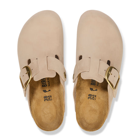 Birkenstock Boston Big Buckle Narrow Clog (Women) - Sandcastle Nubuck Dress-Casual - Clogs & Mules - The Heel Shoe Fitters