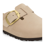 Birkenstock Boston Big Buckle Narrow Clog (Women) - Sandcastle Nubuck Dress-Casual - Clogs & Mules - The Heel Shoe Fitters