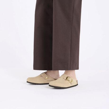 Birkenstock Boston Big Buckle Narrow Clog (Women) - Sandcastle Nubuck Dress-Casual - Clogs & Mules - The Heel Shoe Fitters