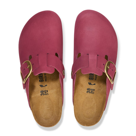 Birkenstock Boston Big Buckle Narrow Clog (Women) - Berry Crush Nubuck Dress-Casual - Clogs & Mules - The Heel Shoe Fitters