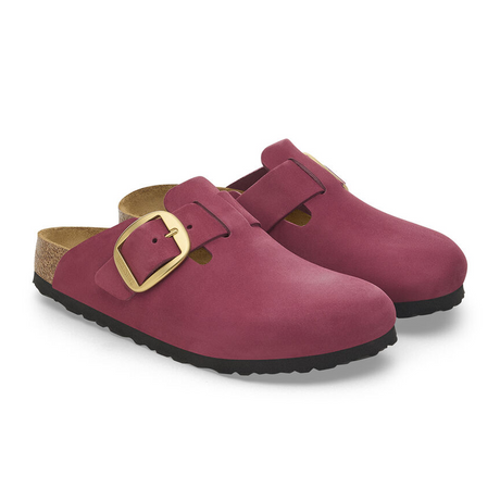 Birkenstock Boston Big Buckle Narrow Clog (Women) - Berry Crush Nubuck Dress-Casual - Clogs & Mules - The Heel Shoe Fitters