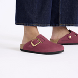 Birkenstock Boston Big Buckle Narrow Clog (Women) - Berry Crush Nubuck Dress-Casual - Clogs & Mules - The Heel Shoe Fitters