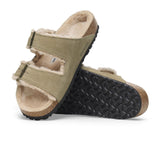 Birkenstock Arizona Slide Sandal (Women) - Taupe Suede/Sandcastle Shearling Sandal - Slide - The Heel Shoe Fitters