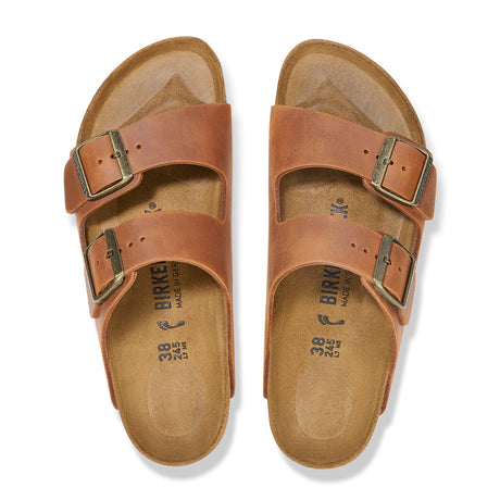 Birkenstock Arizona Slide Sandal (Men) - Cognac Oiled Leather Sandal - Slide - The Heel Shoe Fitters