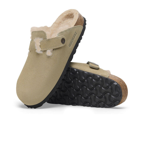 Birkenstock Boston Narrow Clog (Women) - Taupe Suede/Sandcastle Shearling Dress-Casual - Clogs & Mules - The Heel Shoe Fitters