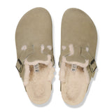 Birkenstock Boston Narrow Clog (Women) - Taupe Suede/Sandcastle Shearling Dress-Casual - Clogs & Mules - The Heel Shoe Fitters