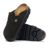 Birkenstock Boston Chunky Narrow Clog (Women) - Black Suede Dress-Casual - Clogs & Mules - The Heel Shoe Fitters