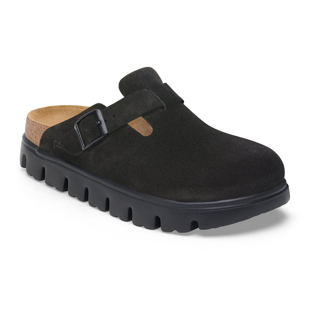 Birkenstock Boston Chunky Narrow Clog (Women) - Black Suede Dress-Casual - Clogs & Mules - The Heel Shoe Fitters