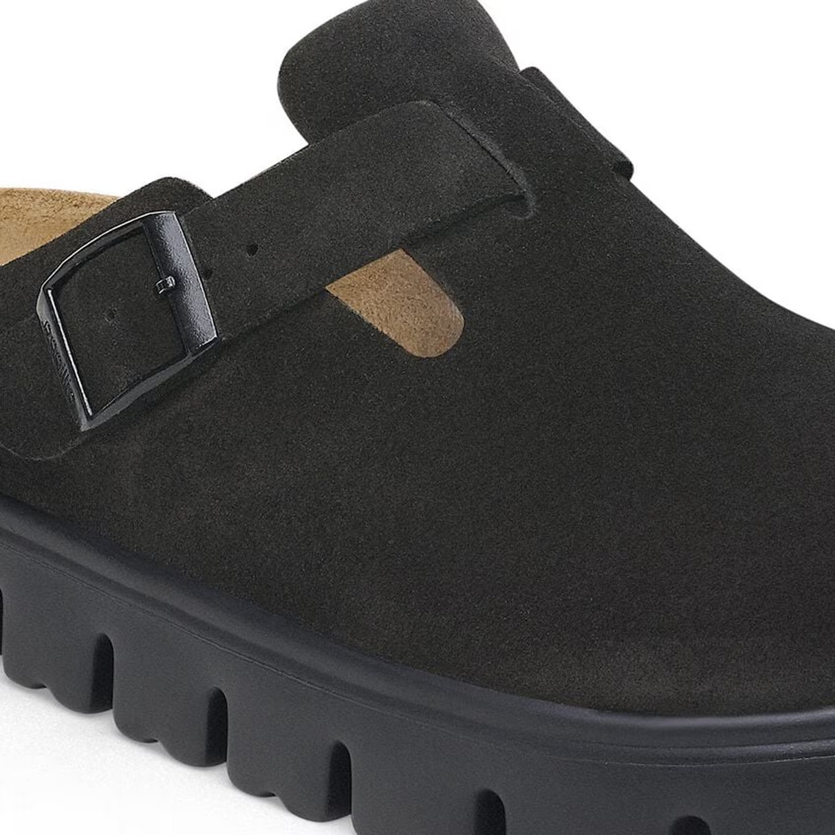 Birkenstock Boston Chunky Narrow Clog (Women) - Black Suede Dress-Casual - Clogs & Mules - The Heel Shoe Fitters
