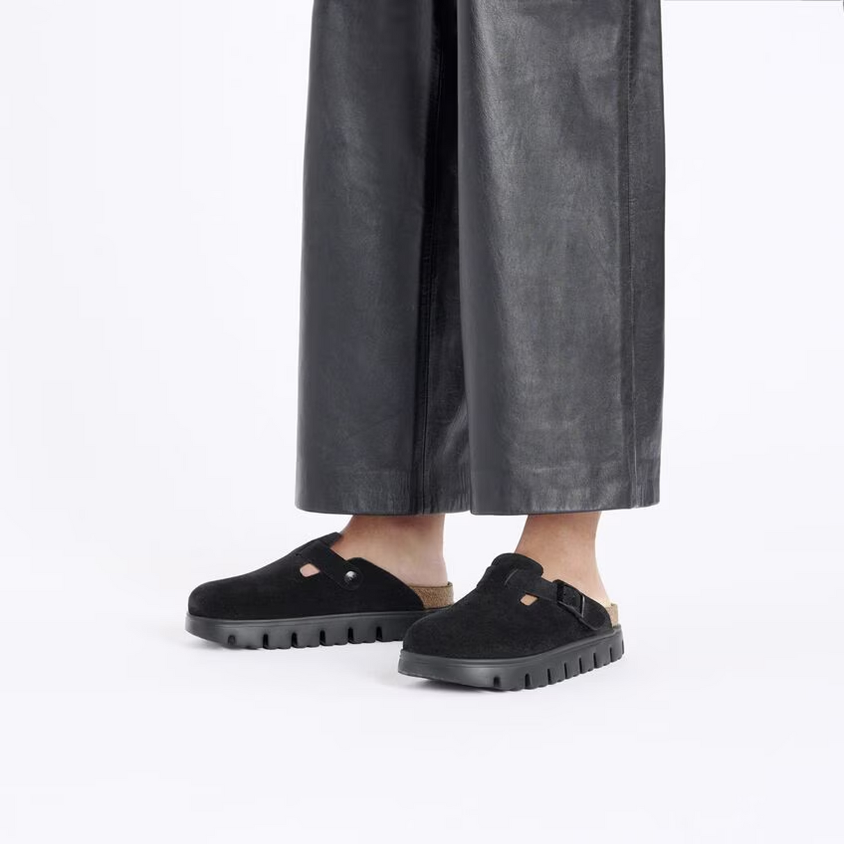 Birkenstock Boston Chunky Narrow Clog (Women) - Black Suede Dress-Casual - Clogs & Mules - The Heel Shoe Fitters
