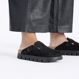 Birkenstock Boston Chunky Narrow Clog (Women) - Black Suede Dress-Casual - Clogs & Mules - The Heel Shoe Fitters