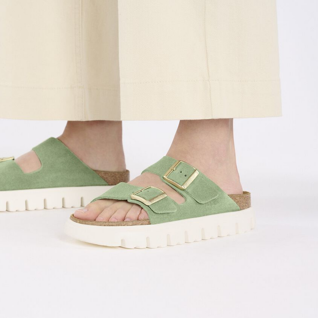 Birkenstock Arizona Chunky Slide Sandal (Women) - Green Tea Suede Sandal - Slide - The Heel Shoe Fitters