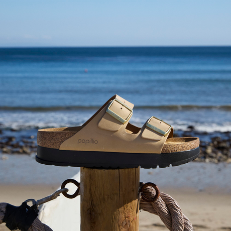 Birkenstock Arizona Platform Narrow Slide Sandal (Women) - Sandcastle Nubuck Sandal - Slide - The Heel Shoe Fitters