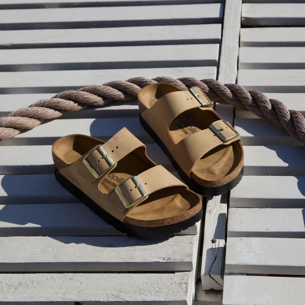 Birkenstock Arizona Platform Narrow Slide Sandal (Women) - Sandcastle Nubuck Sandal - Slide - The Heel Shoe Fitters