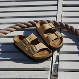 Birkenstock Arizona Platform Narrow Slide Sandal (Women) - Sandcastle Nubuck Sandal - Slide - The Heel Shoe Fitters